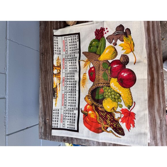 1984 Calendar Tea Towel Cotton Autumn Harvest Design Farmhouse Decor 16" X 27" - Picture 4 of 4